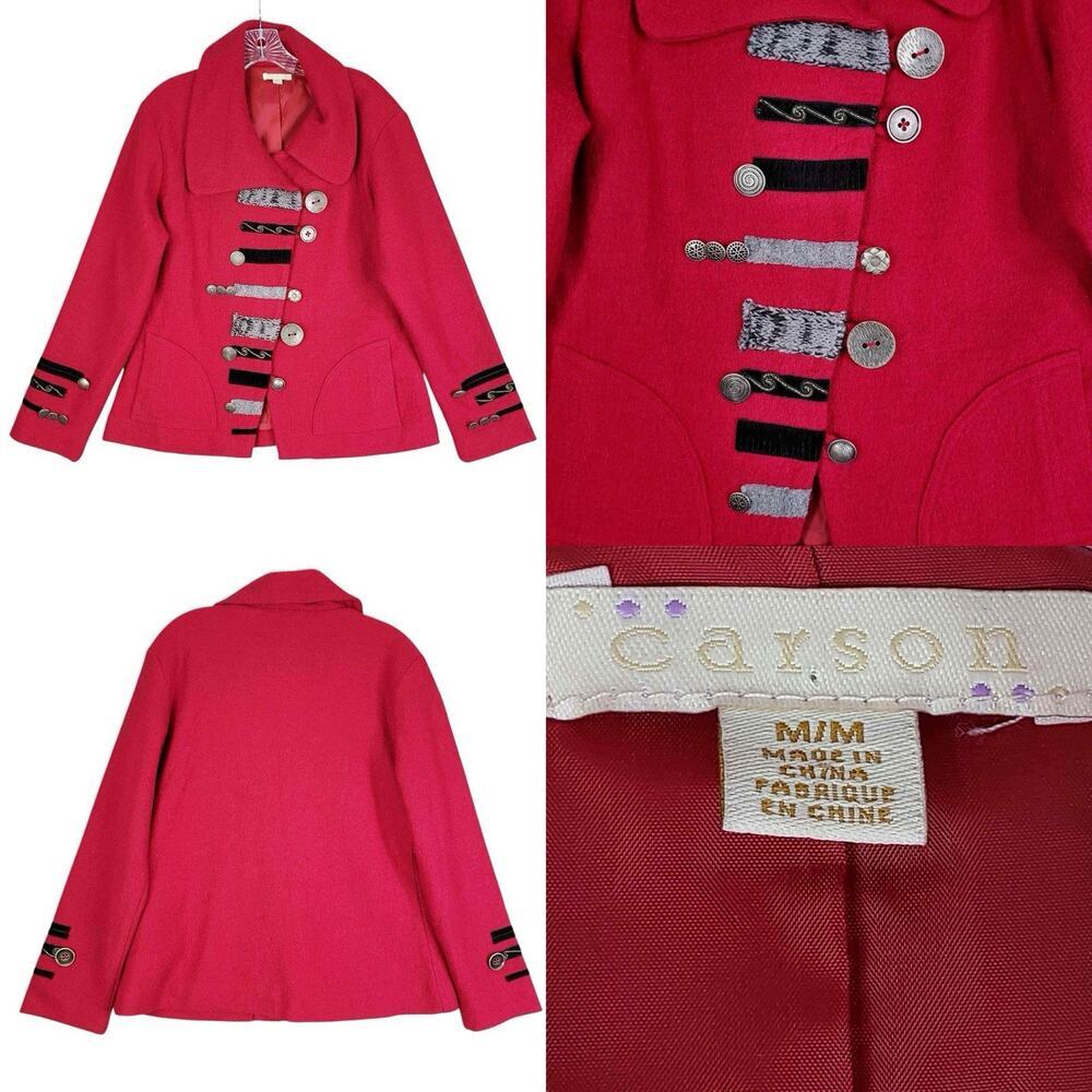 Carson Cardigan Sweater Women’s Size Medium M Red Boiled Wool Art To Wear